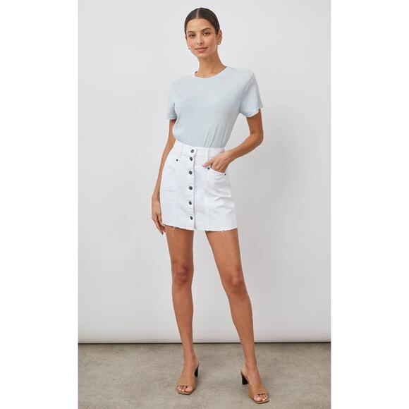 Rails Womens Canyon White Denim High Waisted Mini Skirt 26 Button Front Raw Hem - Picture 1 of 11
